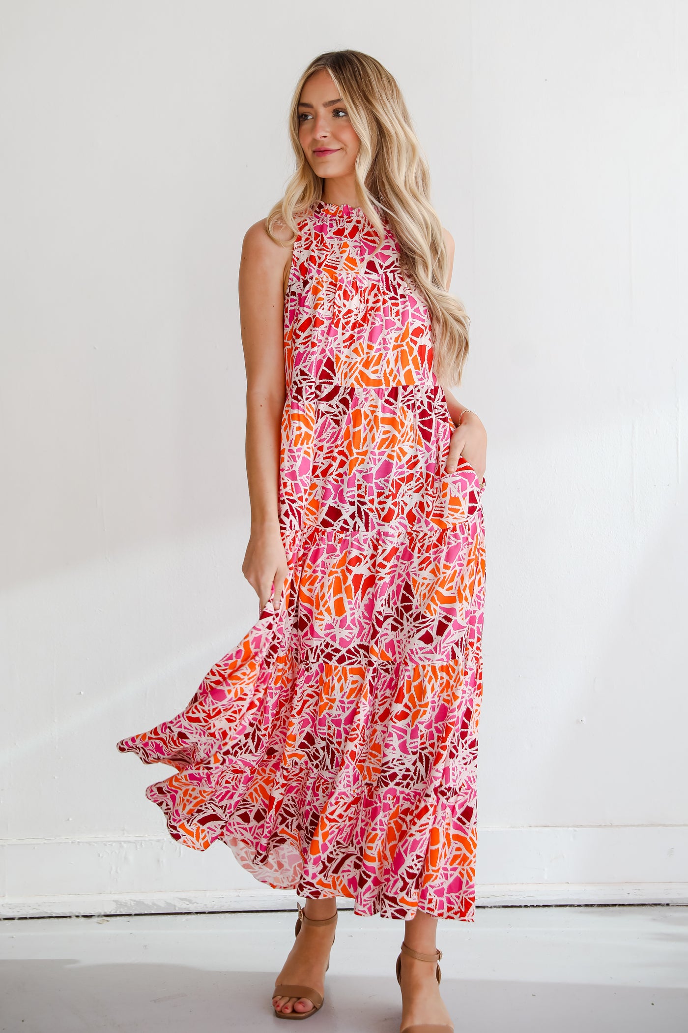 Pink Tiered Maxi Dress for women