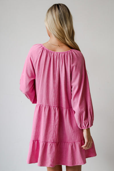 Pink Tiered Babydoll Mini Dress back view