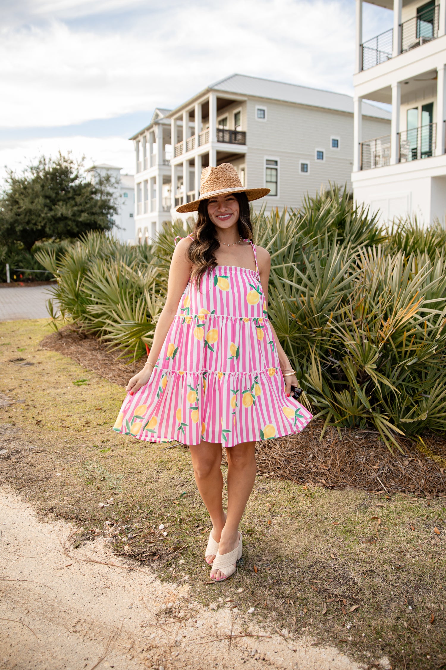pink with yellow dress Women's Sunbeam Days Yellow & Pink Stripe Cotton Belted Midi Dress | Size: S