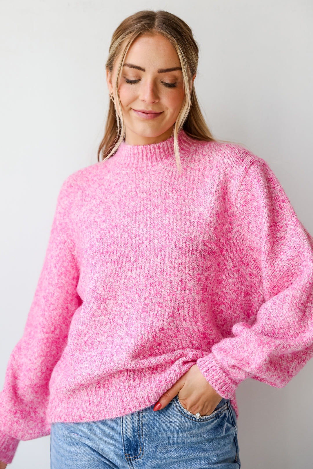 pink Oversized Sweater on model