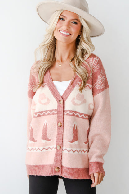 Western Vibes Blush Sweater Cardigan