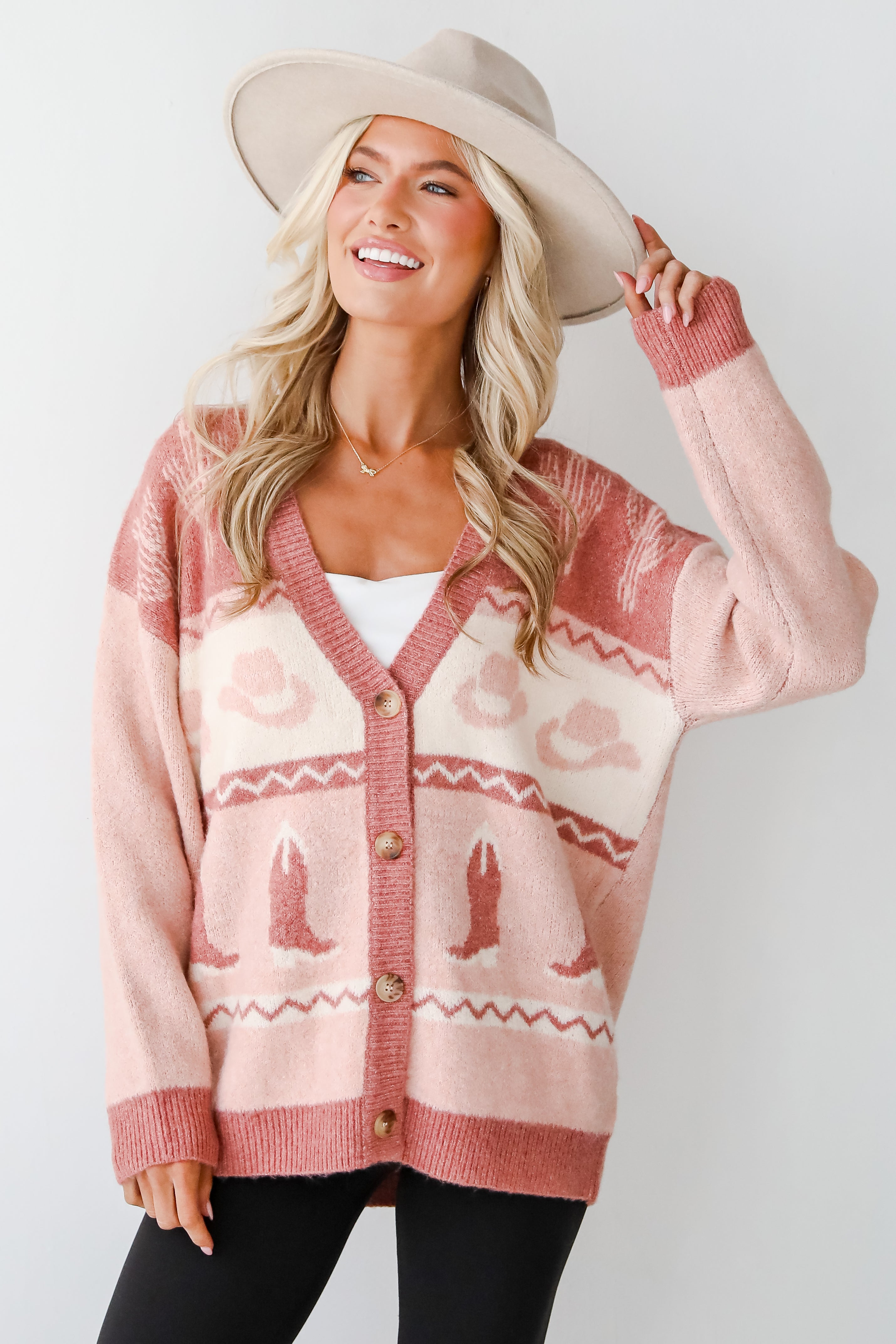 Western Vibes Blush Sweater Cardigan