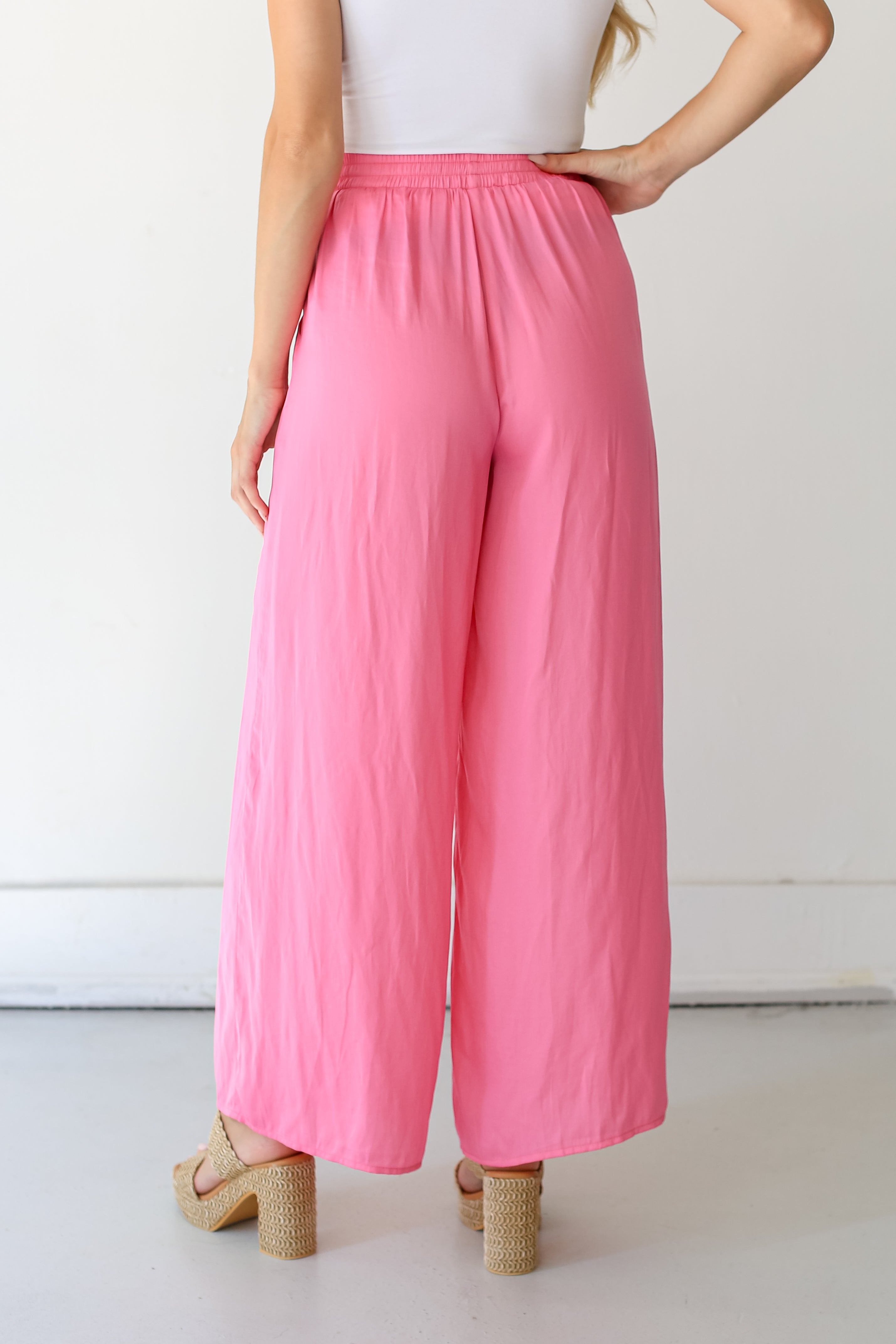 pink Wide Leg Pants back view