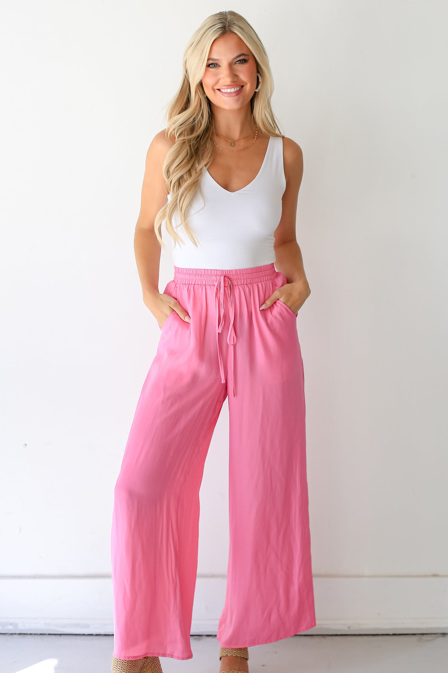 pink Wide Leg Pants on dress up model