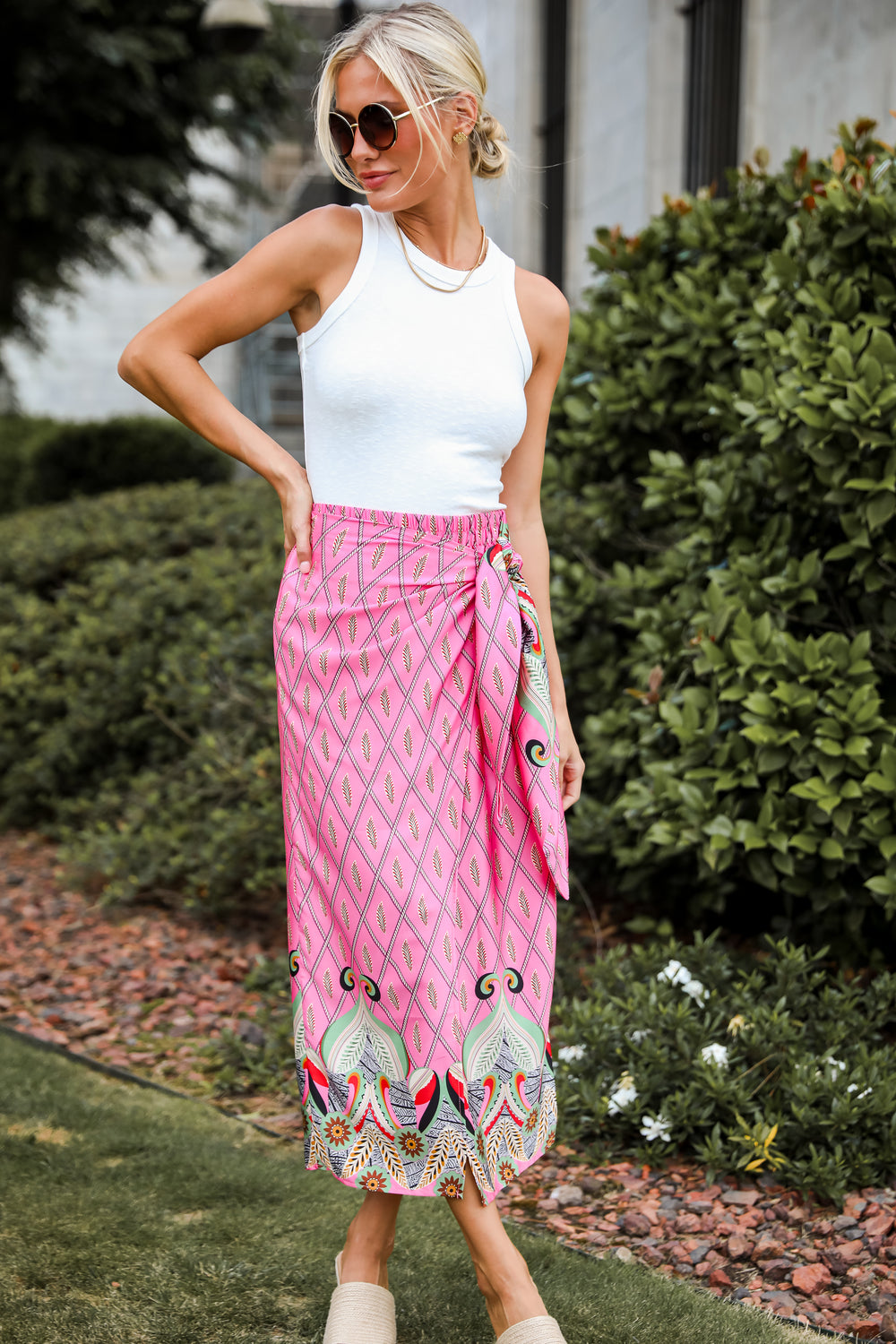 Exceptional Attitude Pink Satin Wrap Midi Skirt