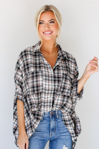 Oversized Plaid Blouse with jeans