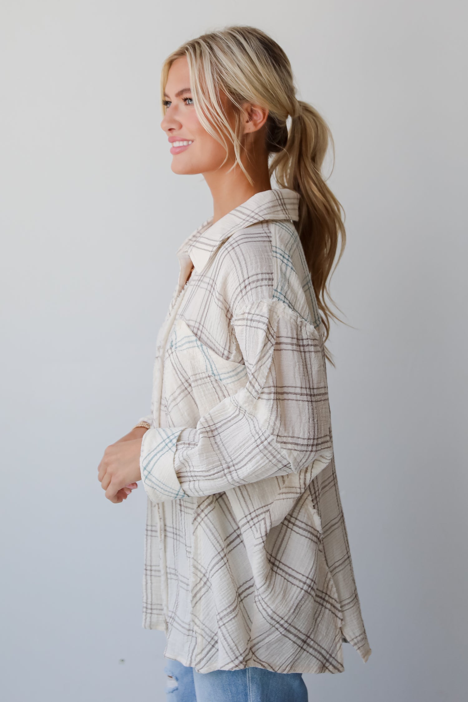 Playful Vibes Plaid Linen Button-Up Blouse