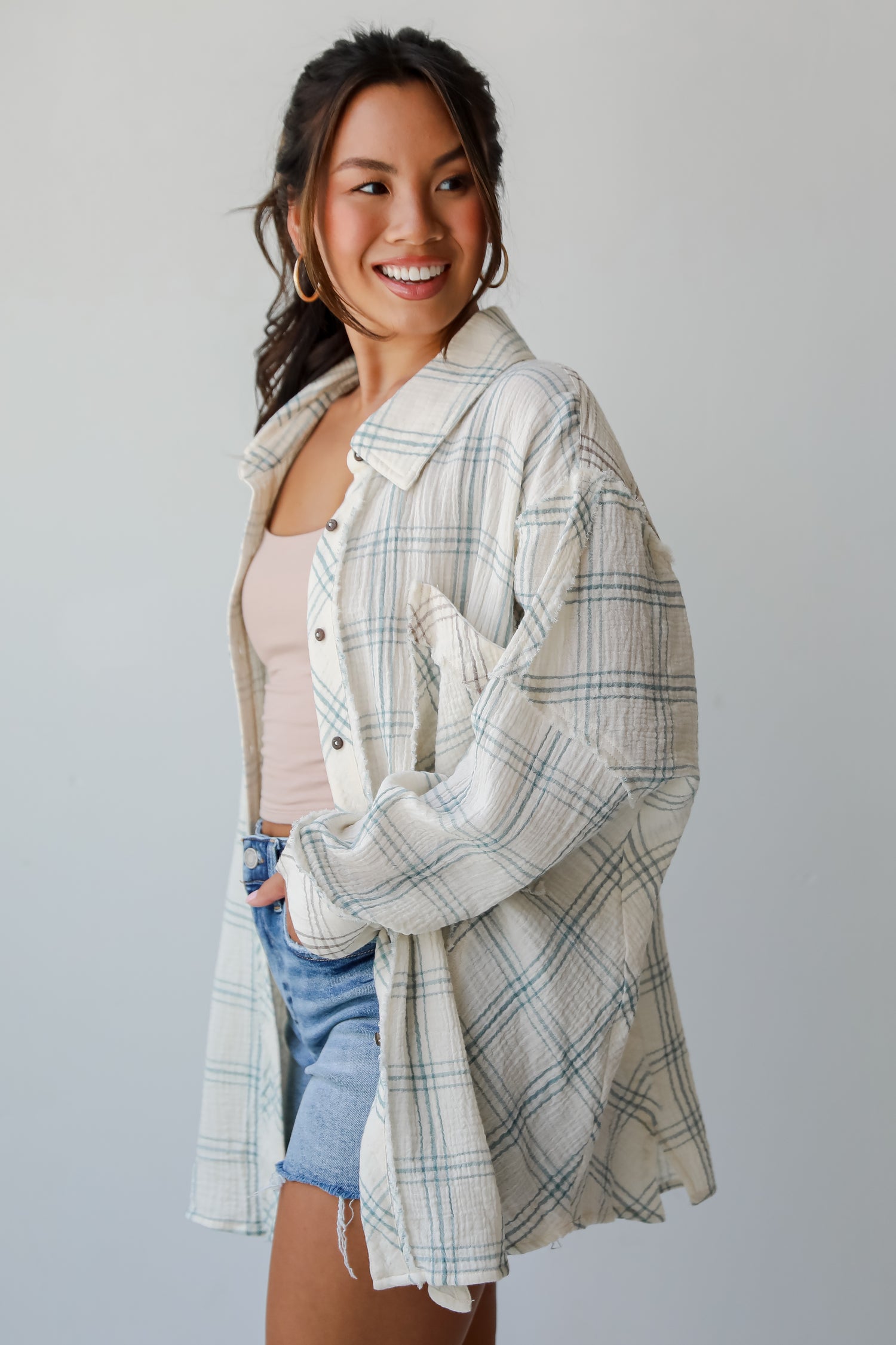 Playful Vibes Plaid Linen Button-Up Blouse