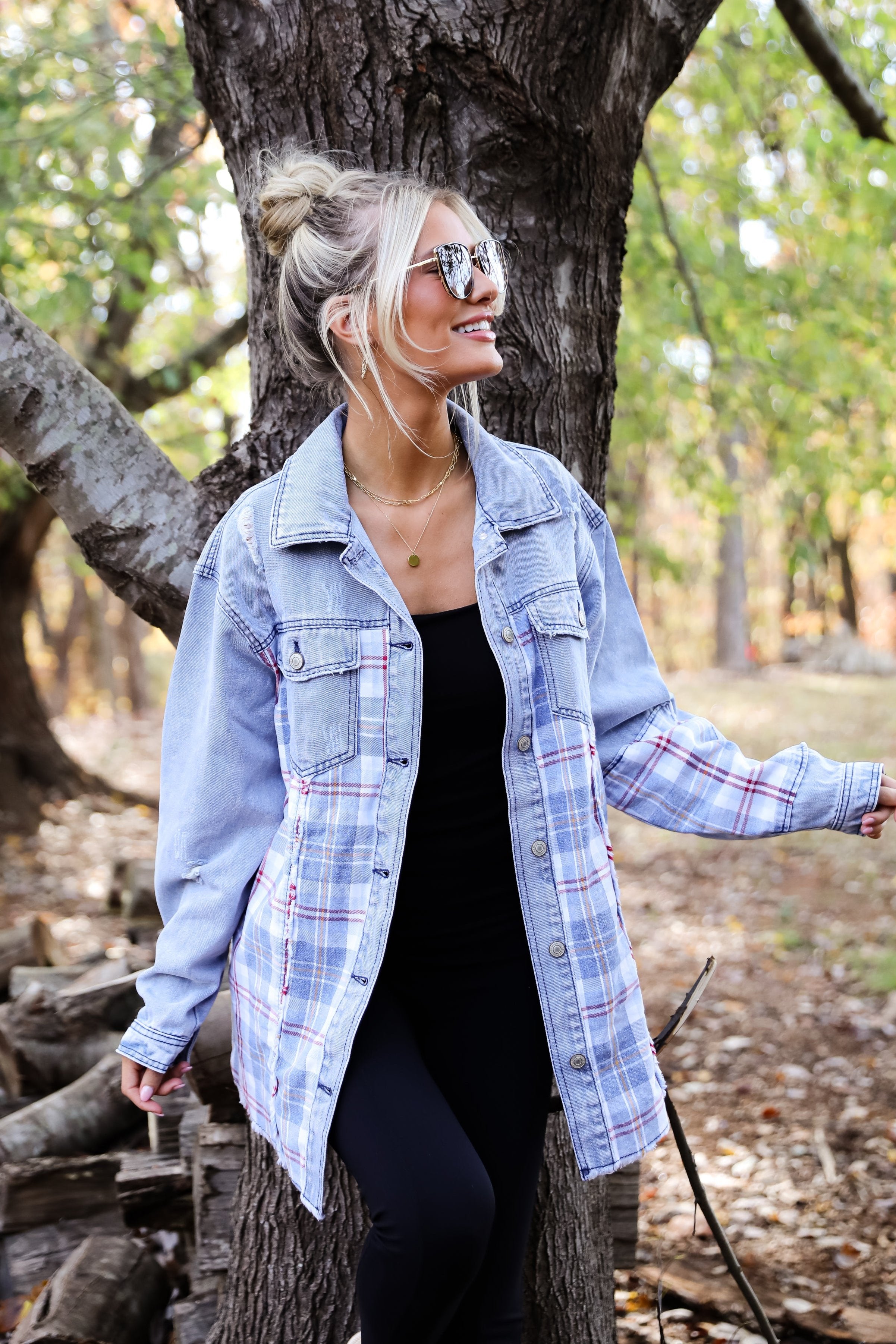 Trendy Personality Plaid Denim Shacket