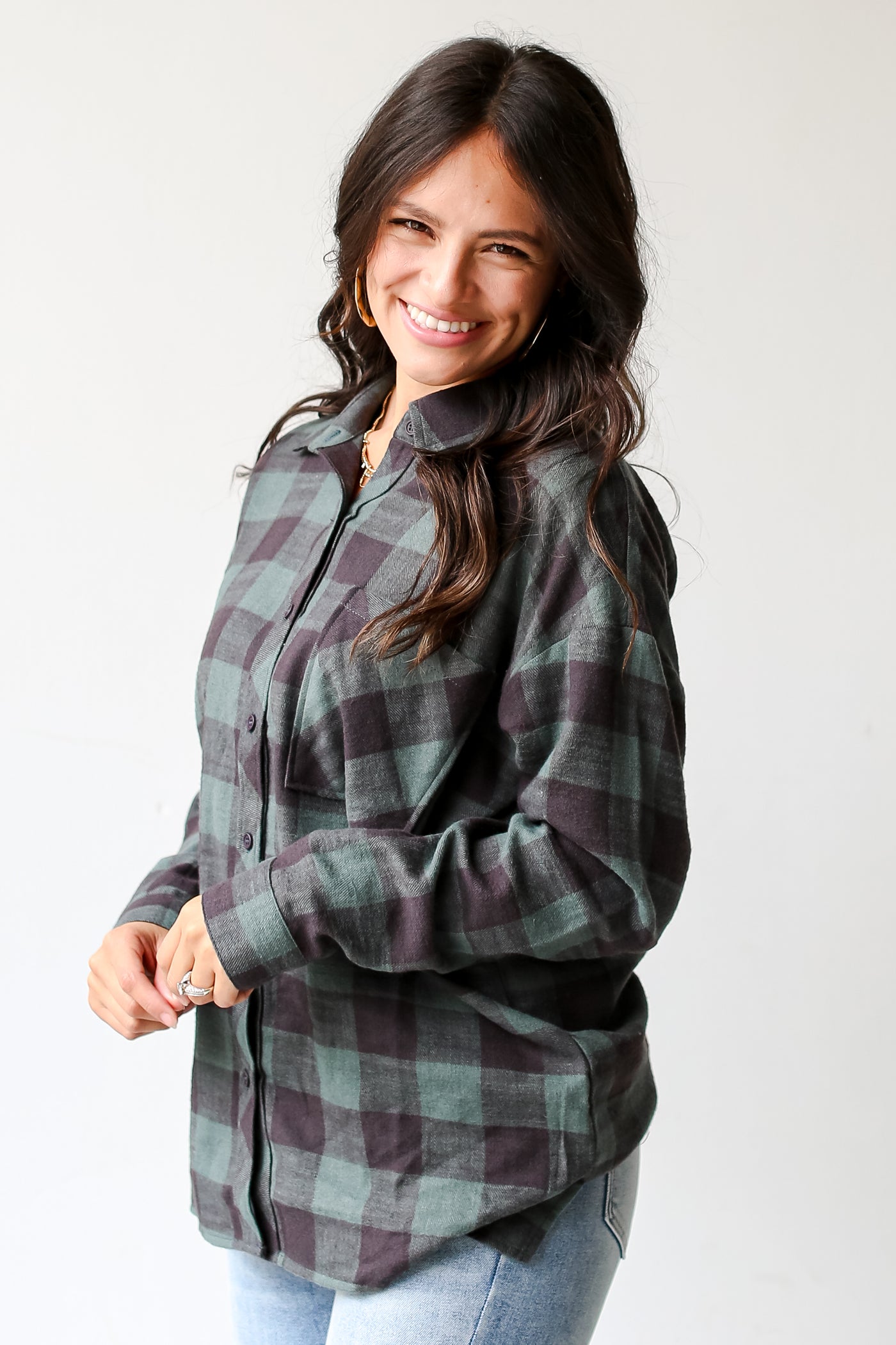 green Plaid Flannel side view