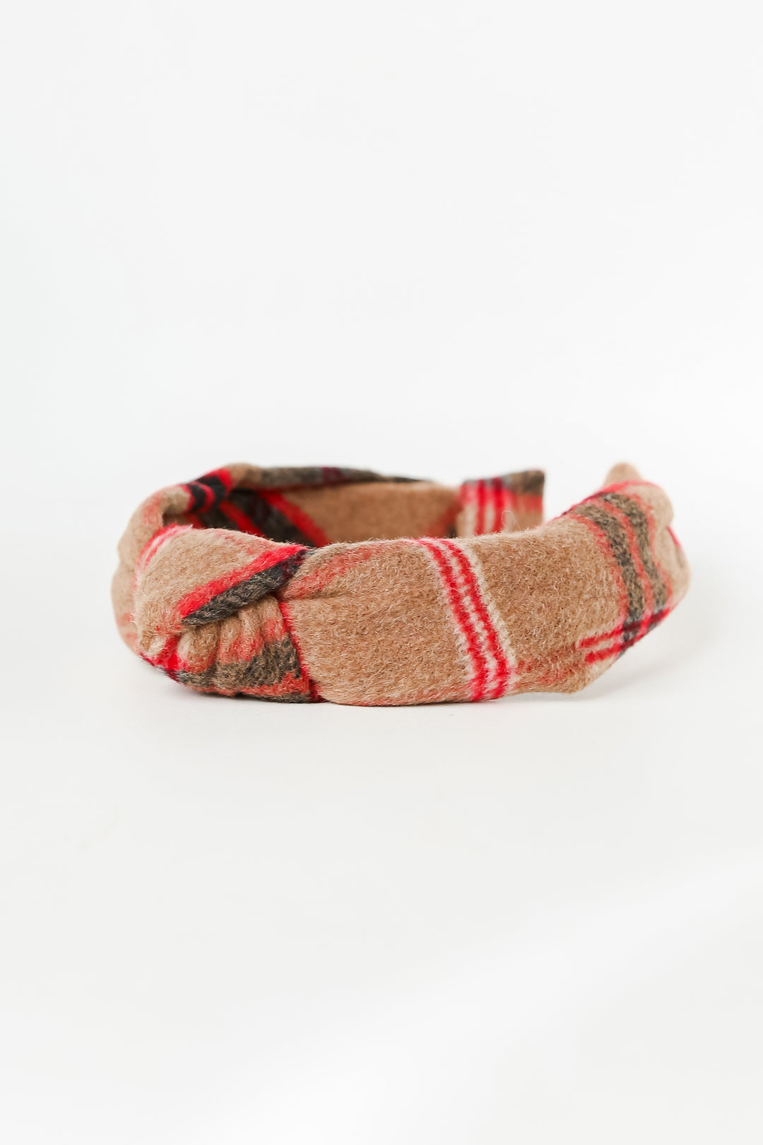 camel Plaid Knotted Headband flat lay