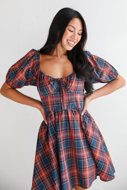 Autumn Approach Navy Plaid Mini Dress