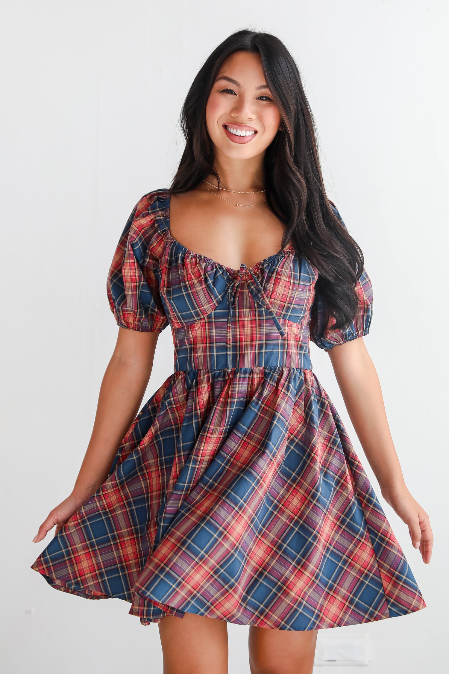 Autumn Approach Navy Plaid Mini Dress