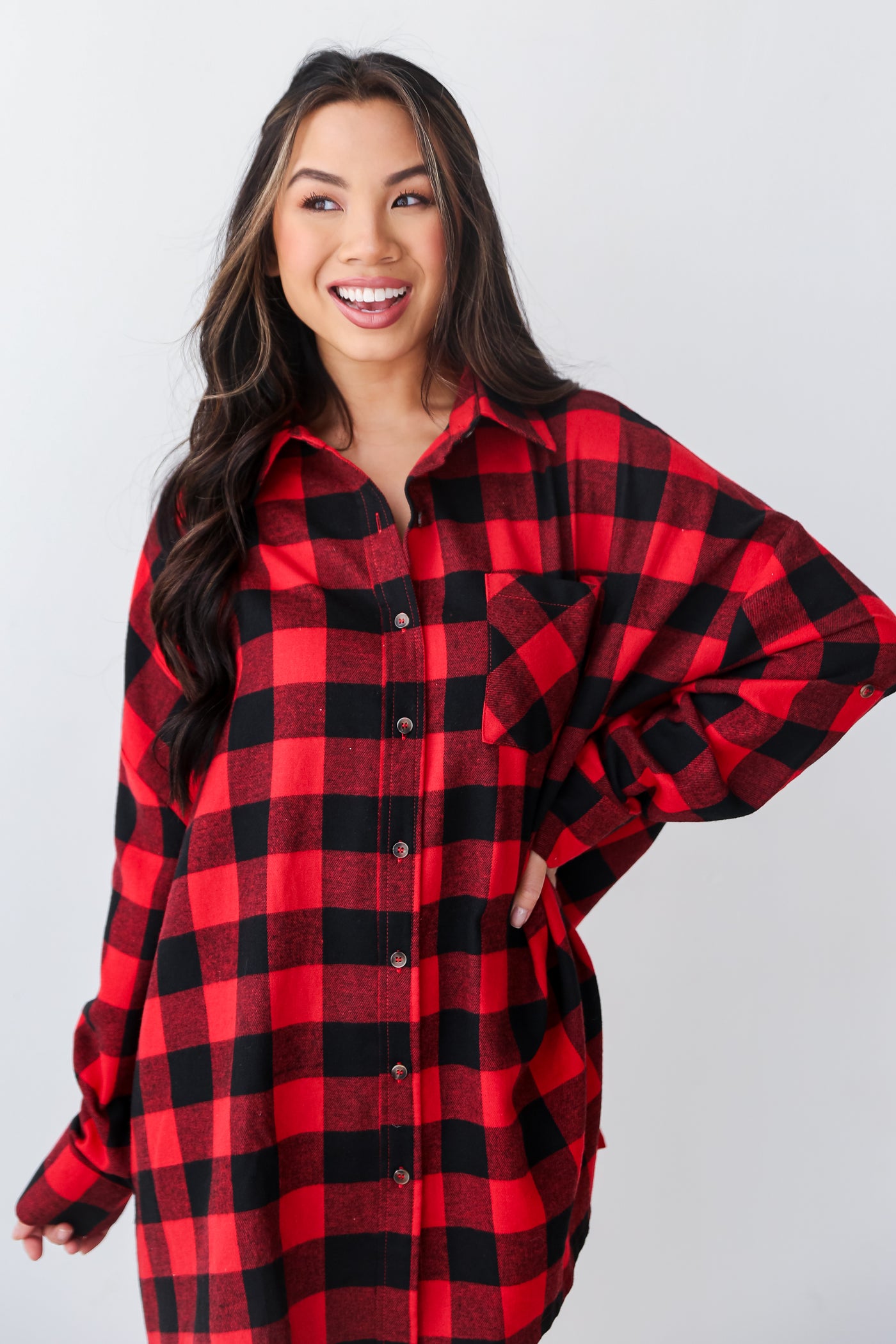 red Buffalo Check Plaid Oversized Flannel front view