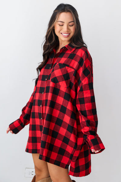 red Buffalo Check Plaid Oversized Flannel side view