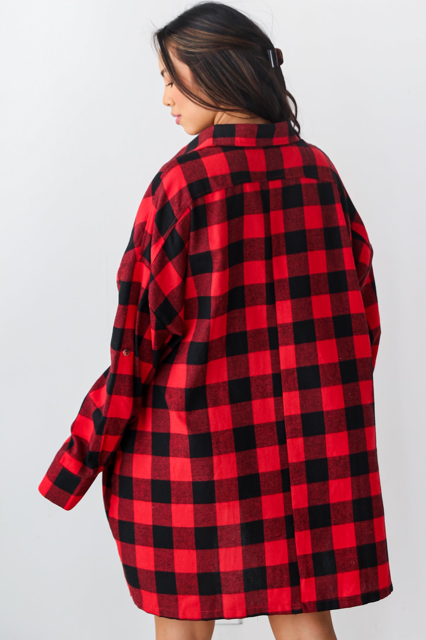 red Buffalo Check Plaid Oversized Flannel back view
