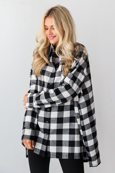 black Buffalo Check Plaid Oversized Flannel front view
