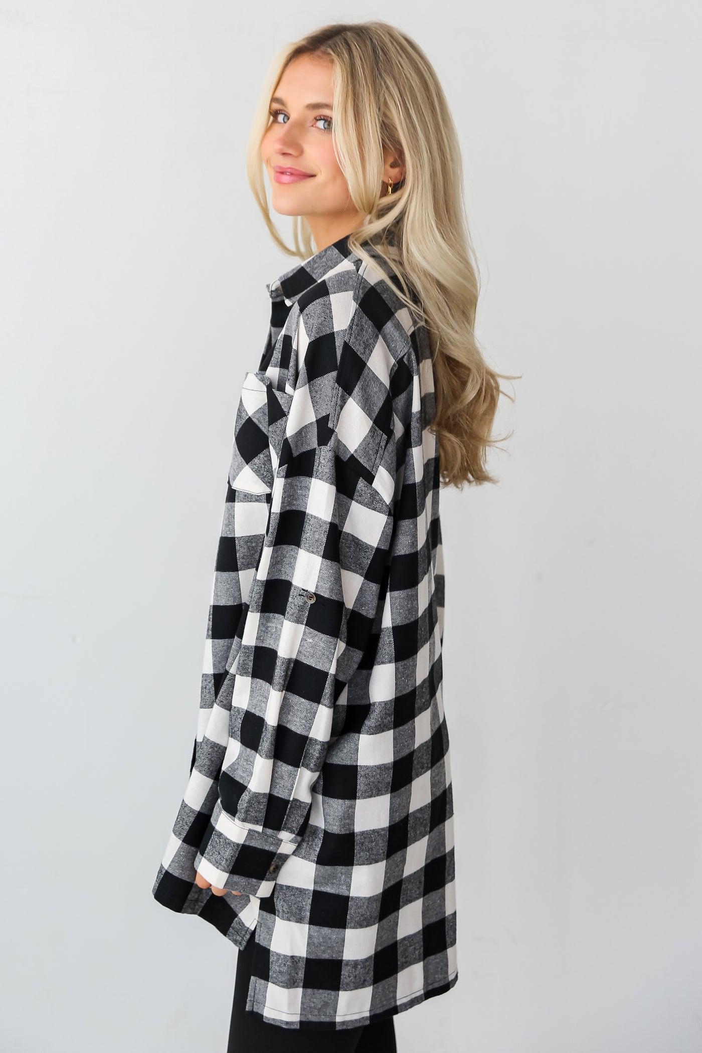 black Buffalo Check Plaid Oversized Flannel side view