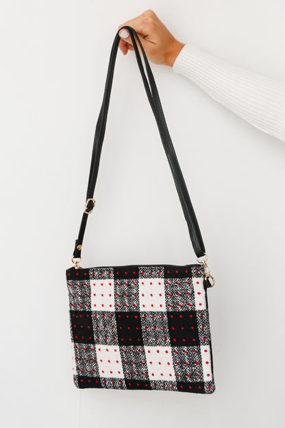 Black Plaid Crossbody Bag front view