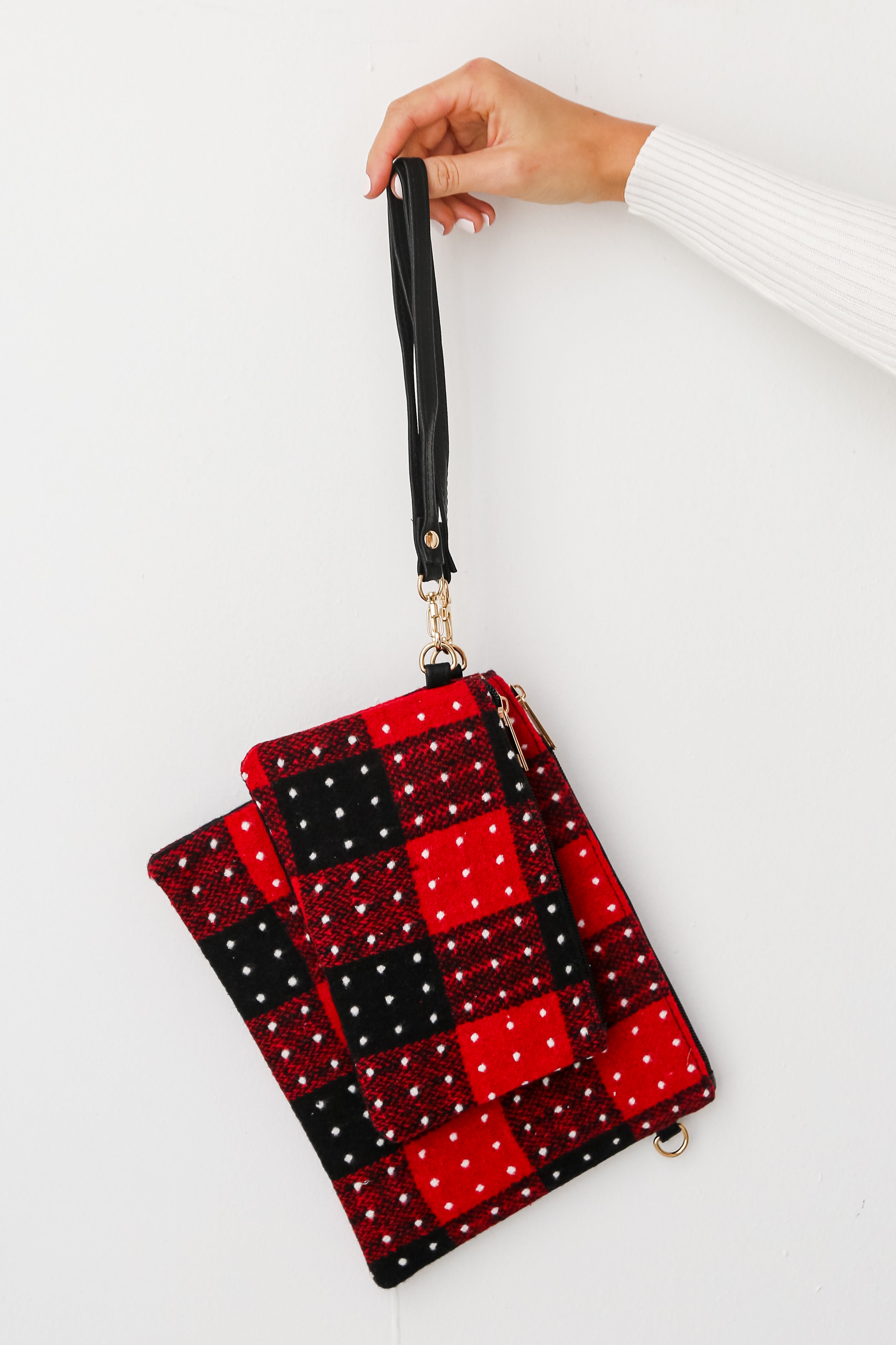 Red Plaid Wristlet close up