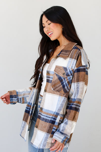 camel Plaid Shacket side view