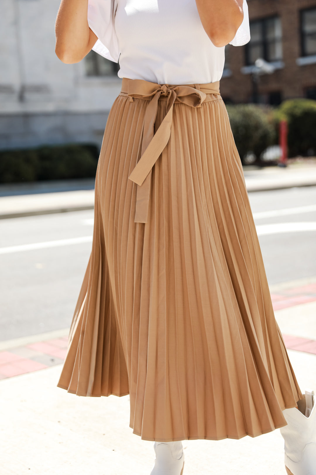 cute taupe Pleated Midi Skirt