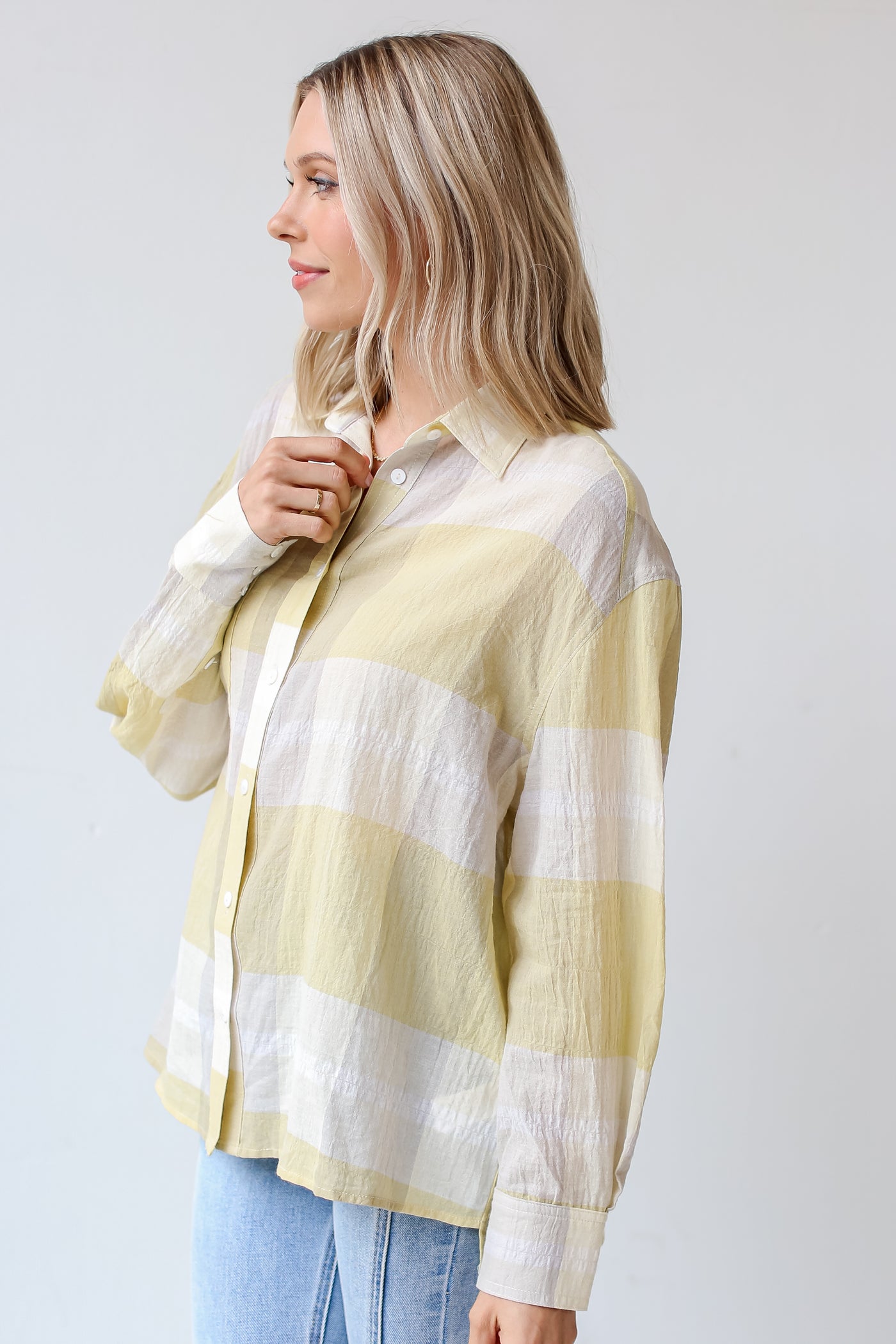 yellow Plaid Button-Up Blouse side view
