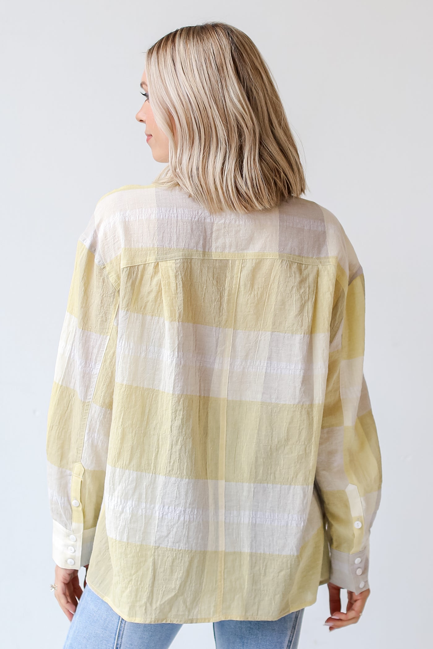 yellow Plaid Button-Up Blouse back view