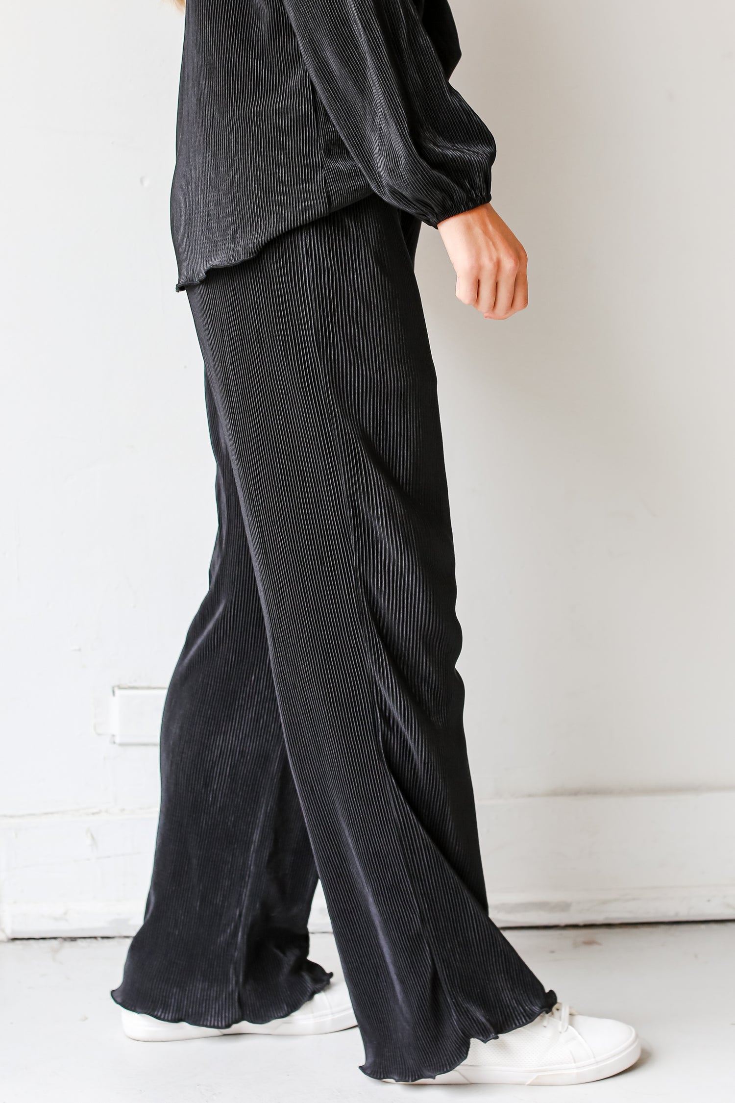 black plisse matching set