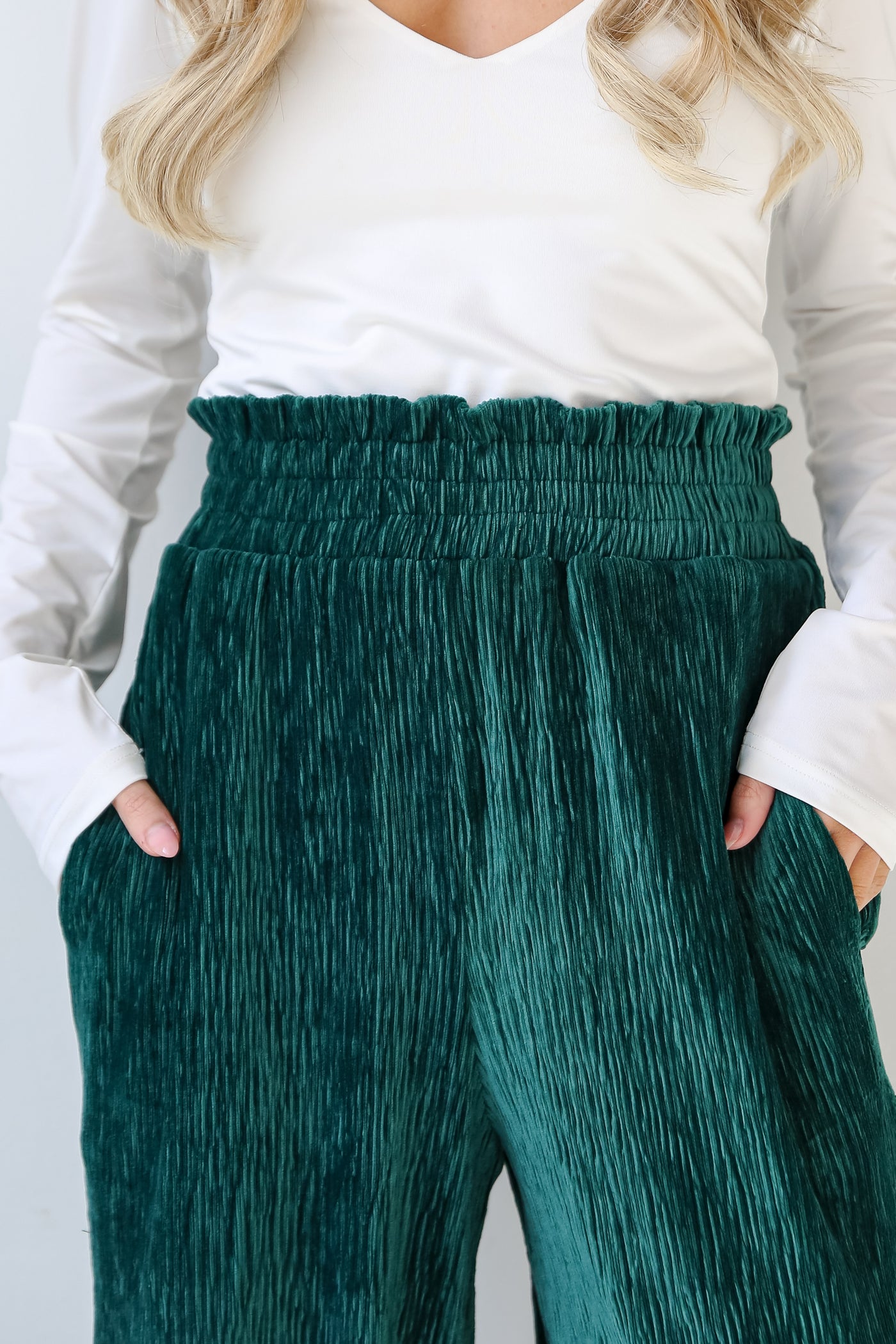 green wide leg Velvet Plisse Pants