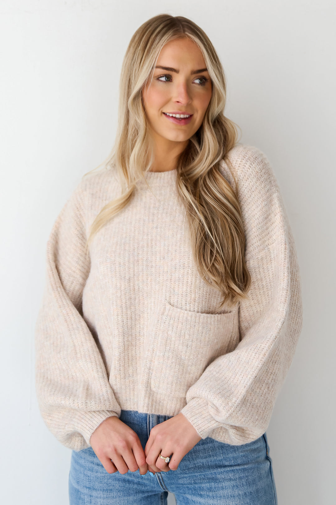 taupe Pocket Sweater front view