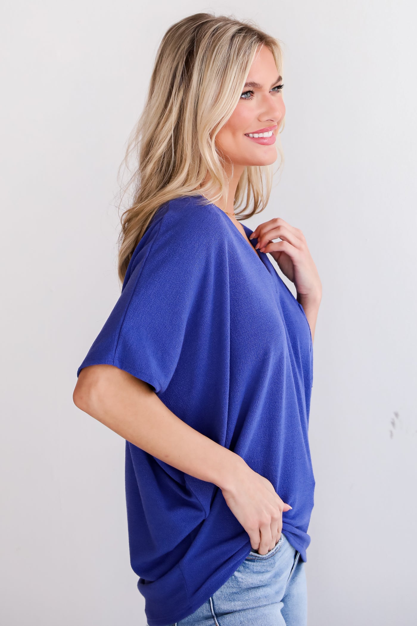 casual tops for women. Ellie Lightweight Knit Top in blue