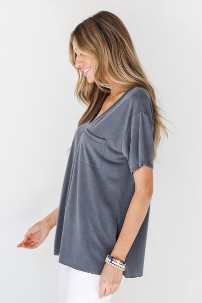 grey Everyday Pocket Tee side view