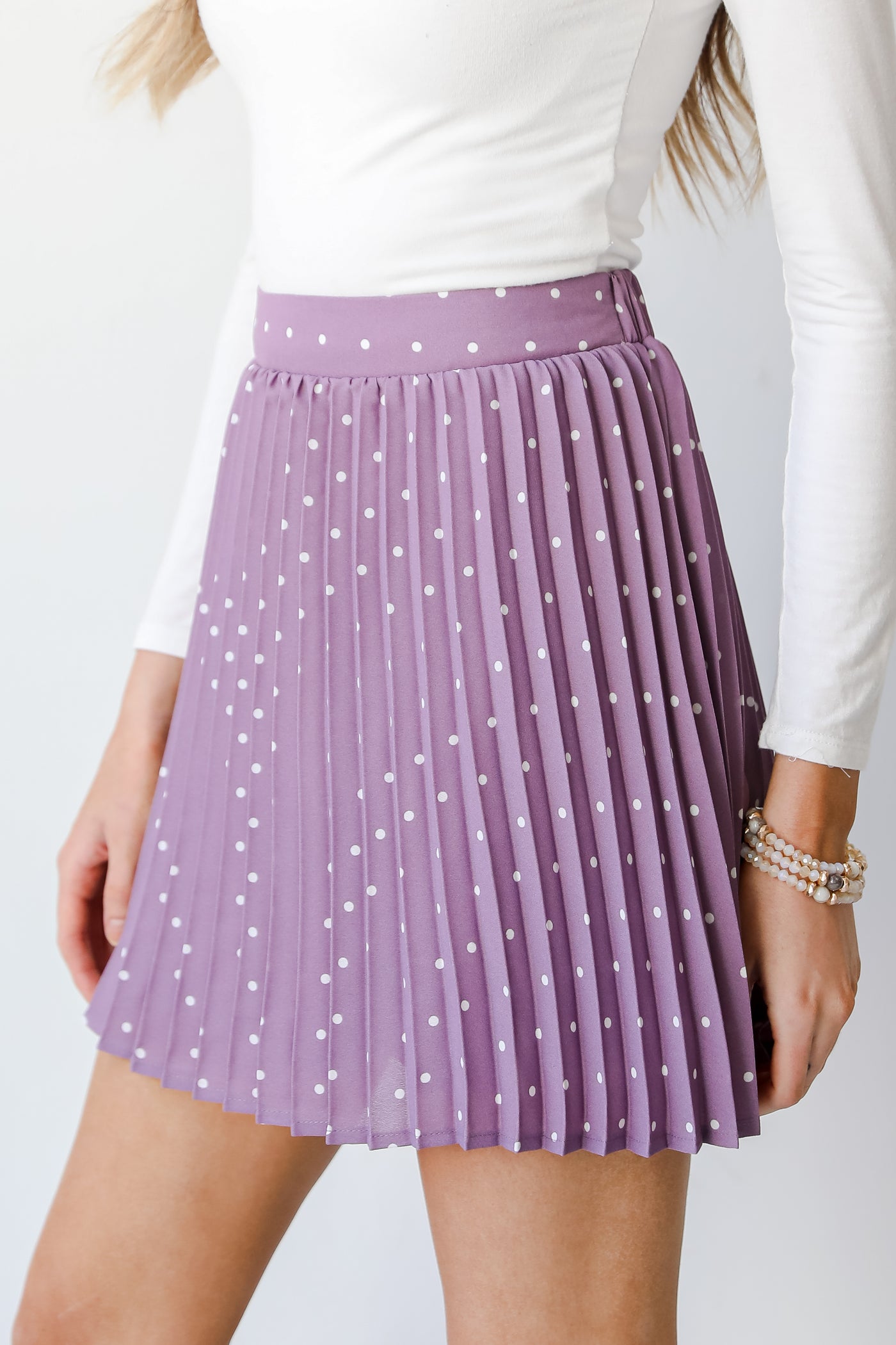 Polka Dot Pleated Mini Skirt side view