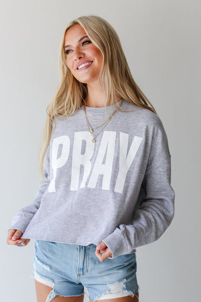 Heather Grey Pray Cropped Pullover front view