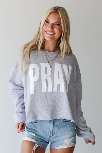 Heather Grey Pray Cropped Pullover