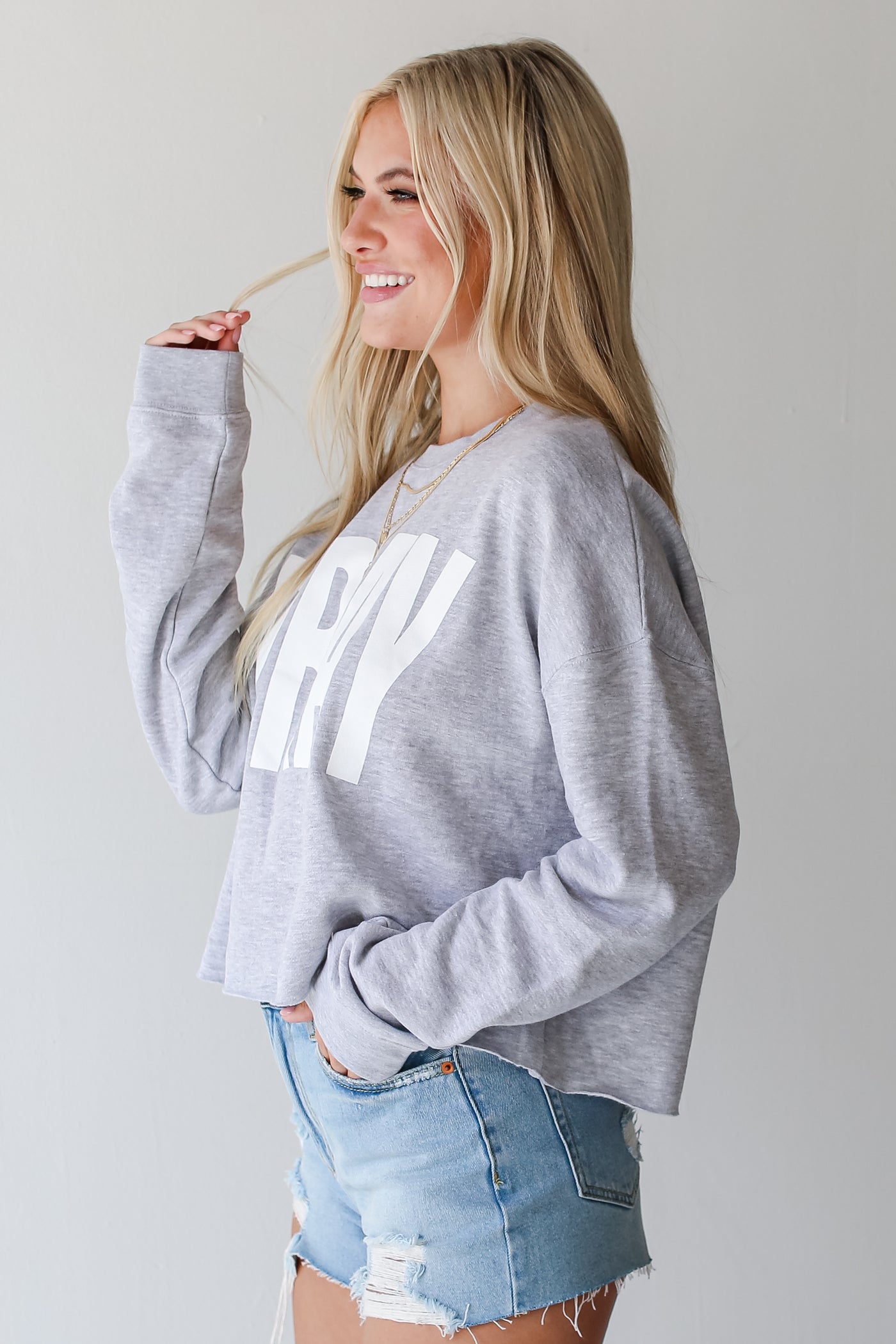 Heather Grey Pray Cropped Pullover side view