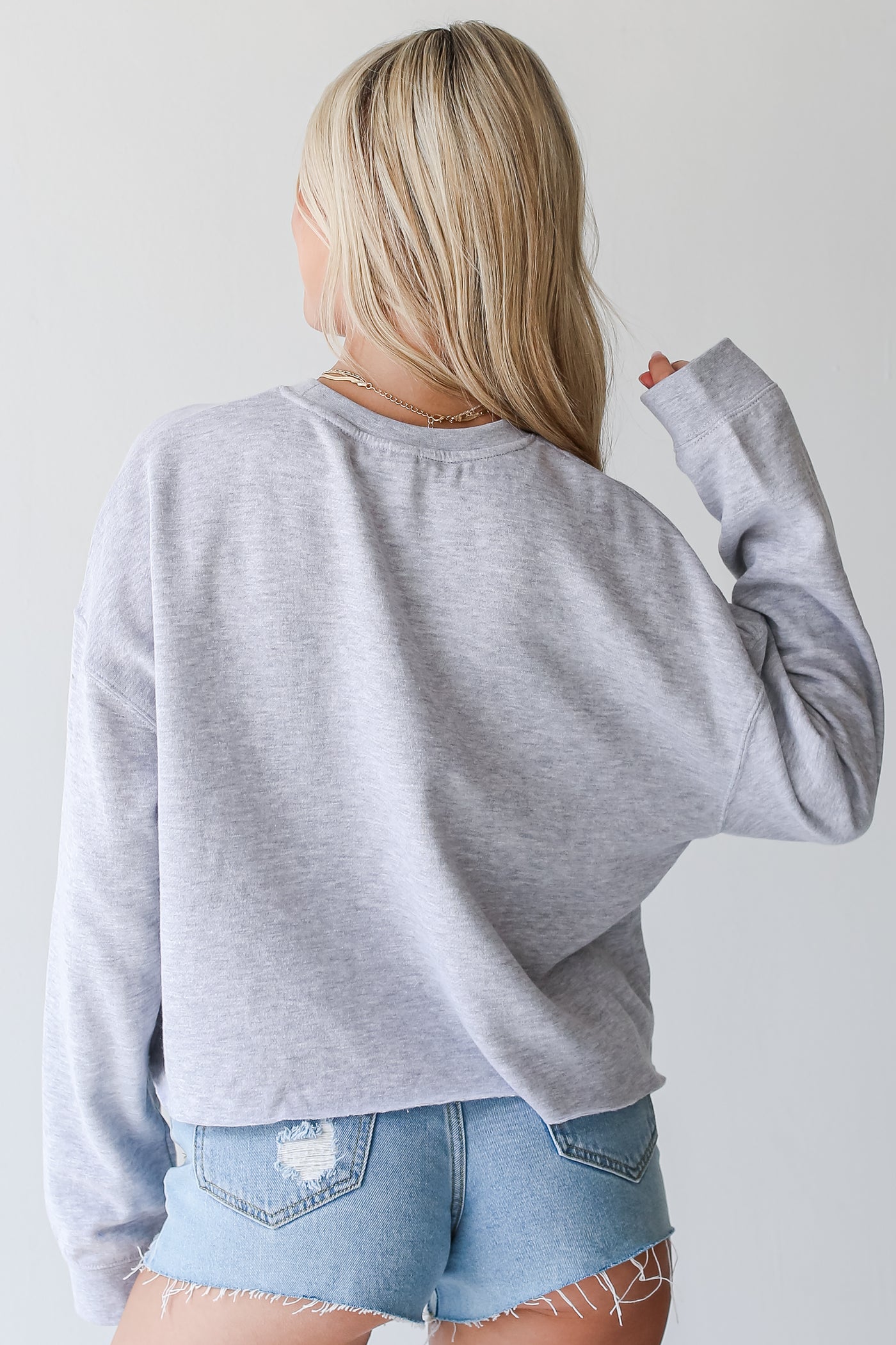 Heather Grey Pray Cropped Pullover back view