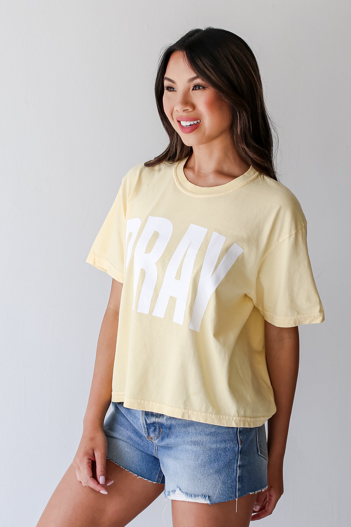 Yellow Pray Cropped Tee side view