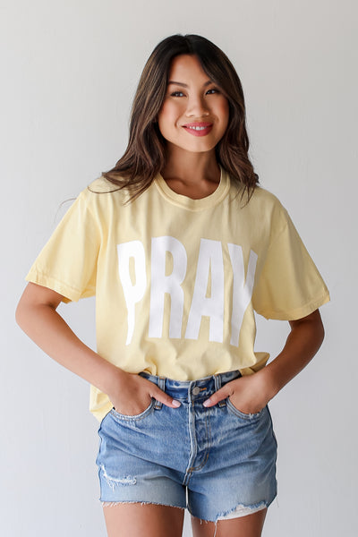 Yellow Pray Cropped Tee front view