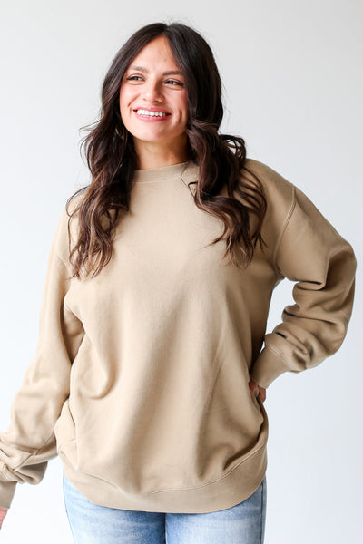 Tan Peace Love PSL Pullover front view