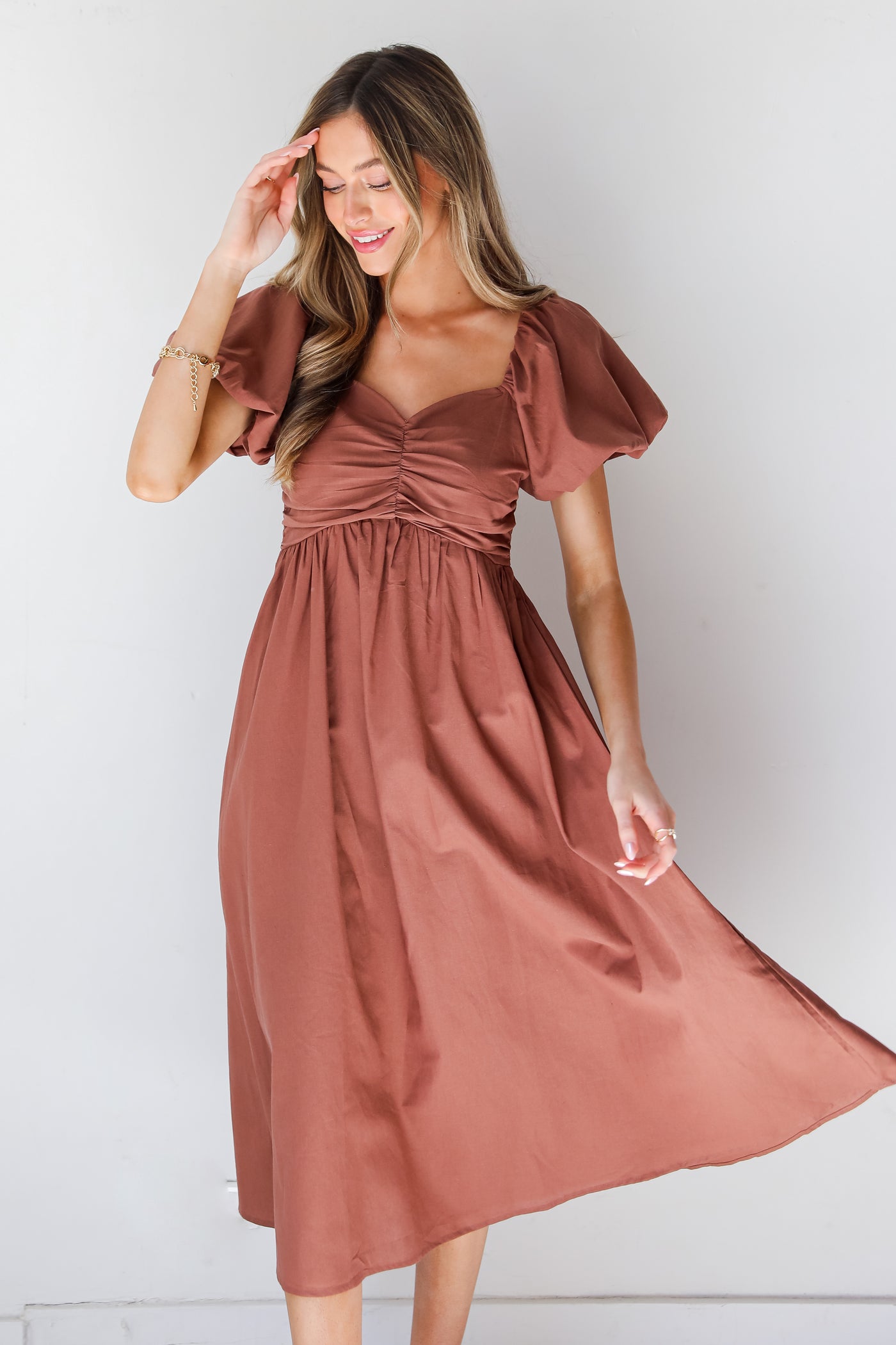 brown Midi Dress on model