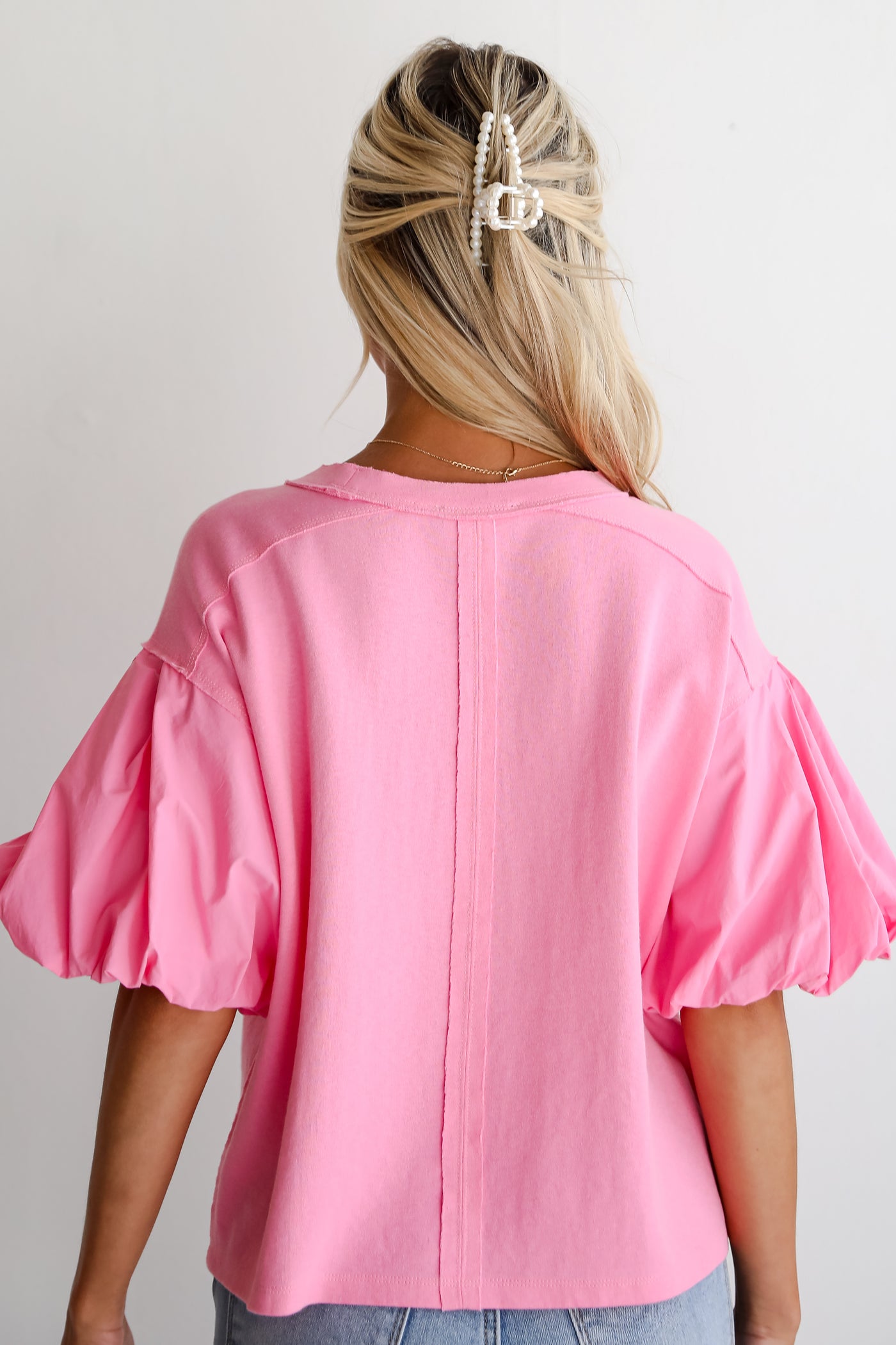 pink puff sleeve top