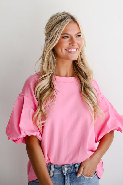 pink puff sleeves