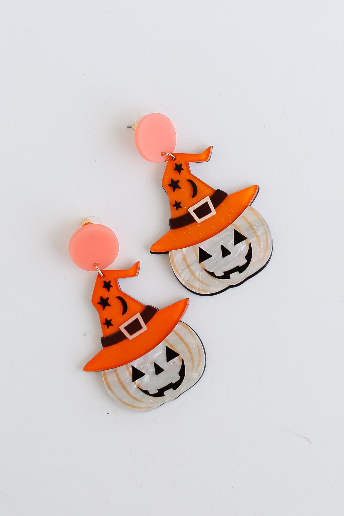 Witch Hat Pumpkin Earrings flat lay