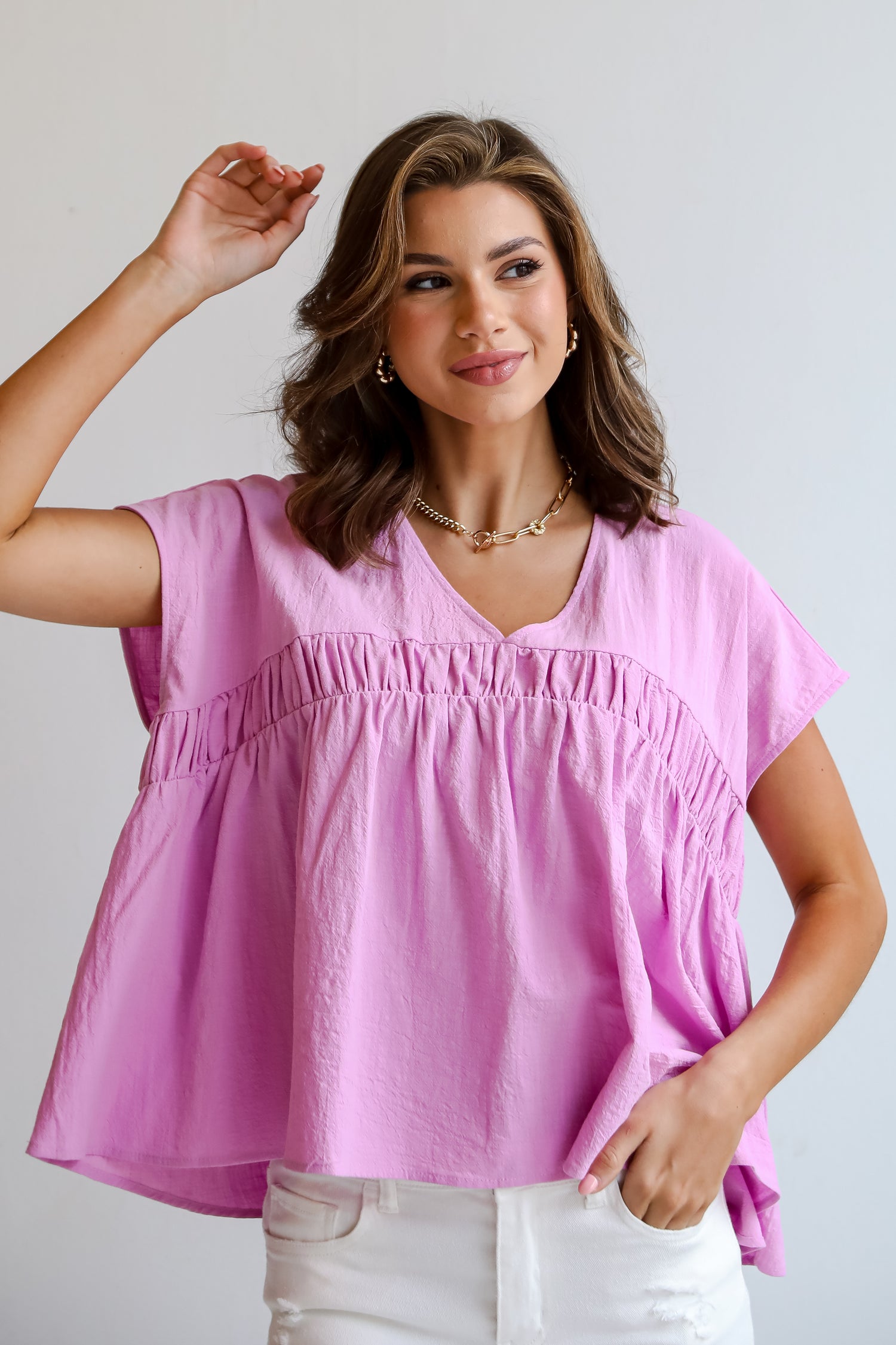 Thoughtful Charm Orchid Babydoll Blouse