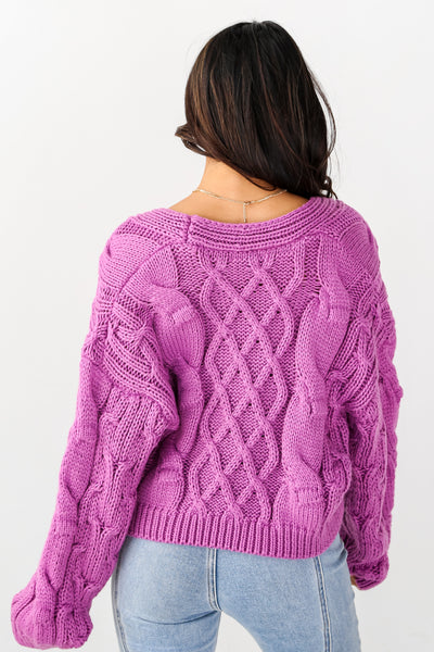 Purple Cable Knit Sweater Cardigan back view
