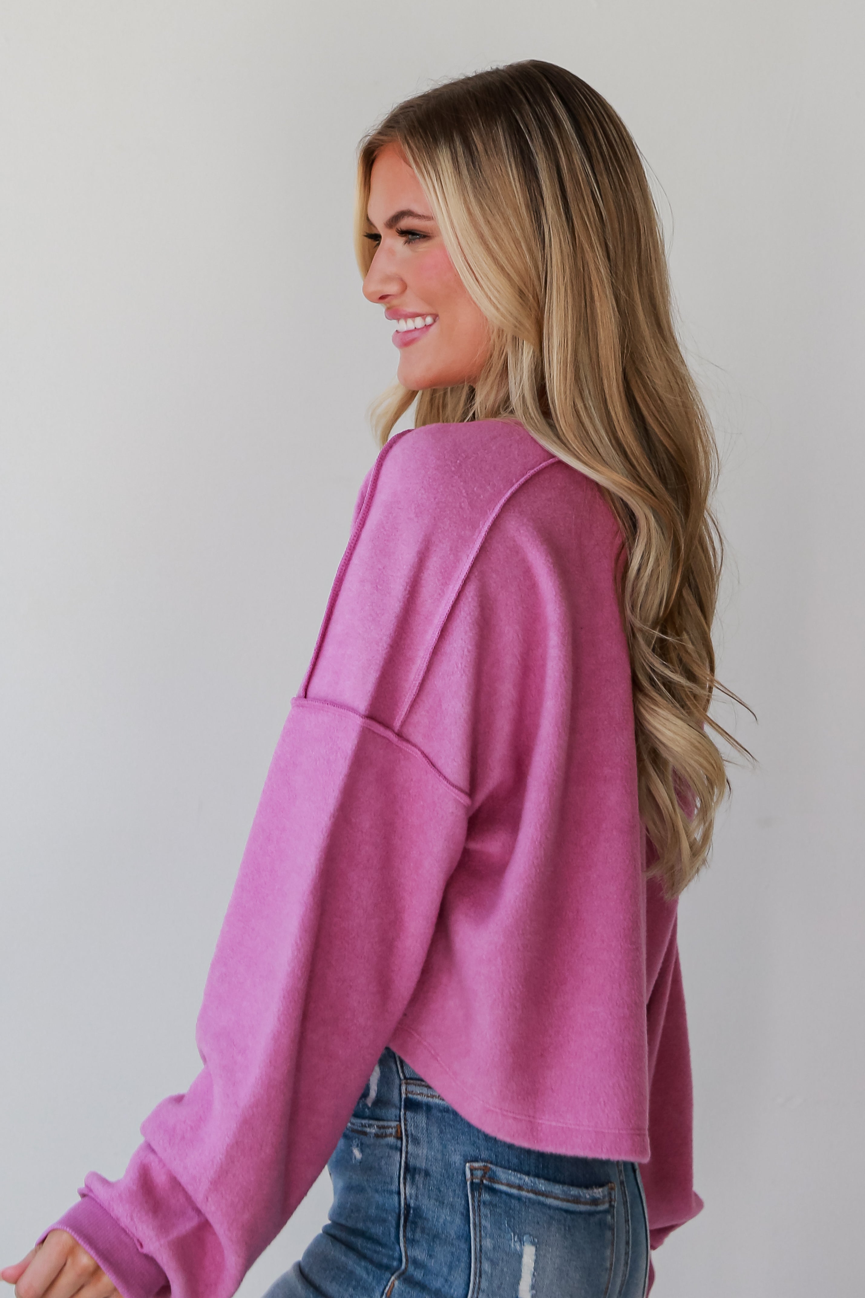 cozy Orchid Fleece Henley Top