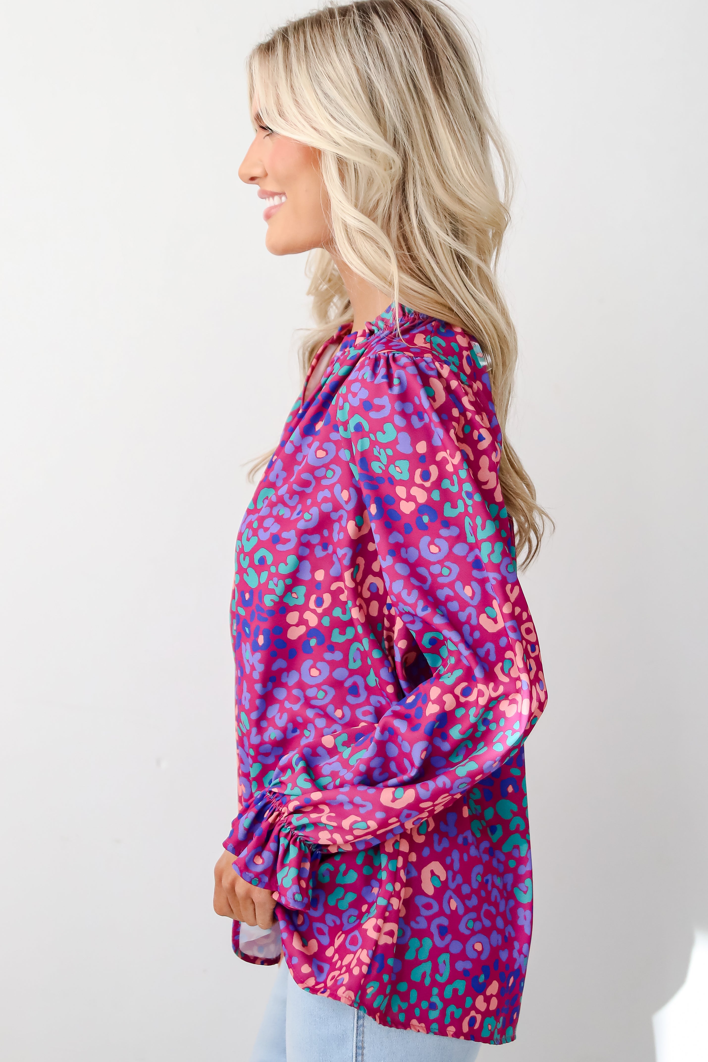 Exemplary Poise Purple Leopard Blouse