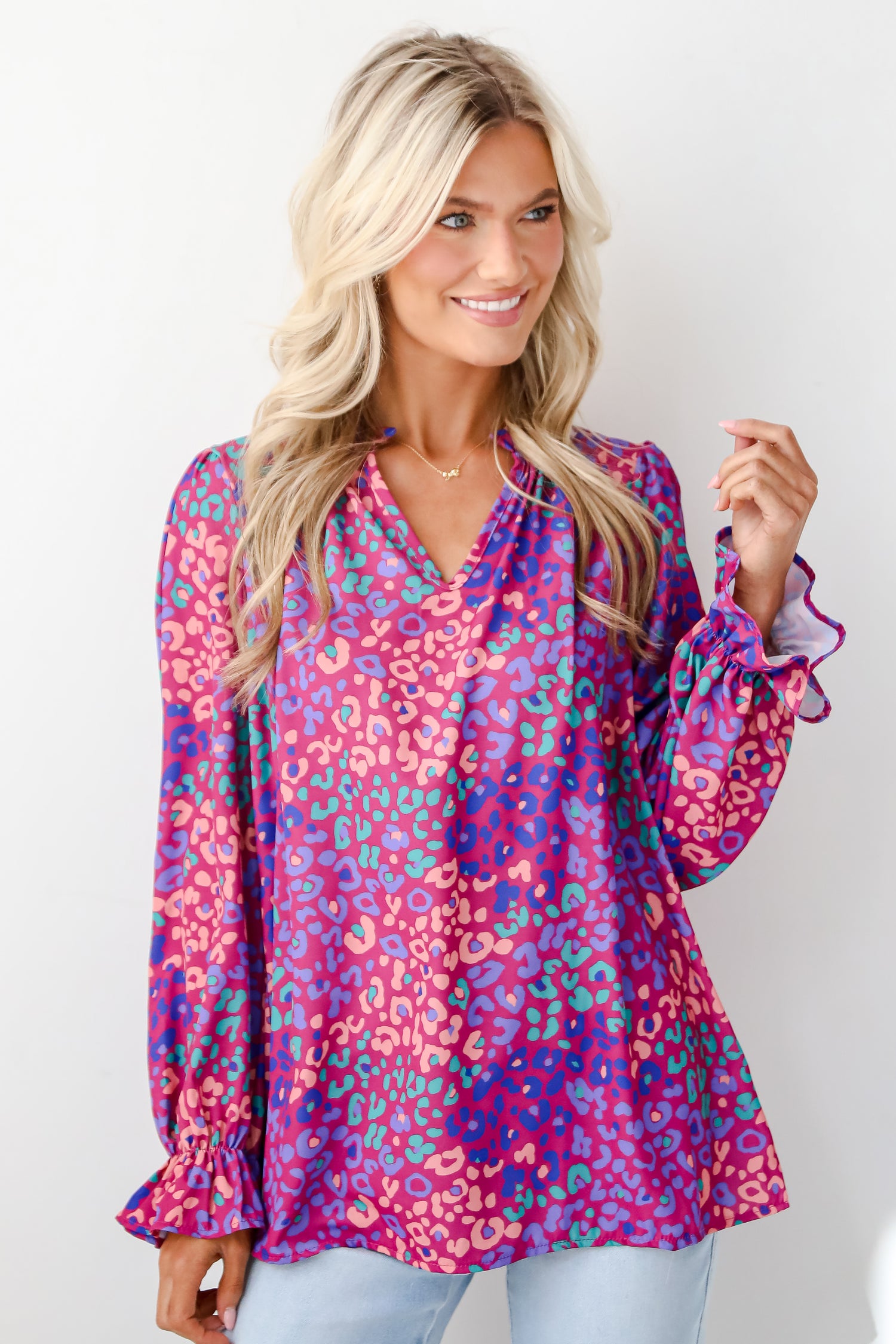 Exemplary Poise Purple Leopard Blouse